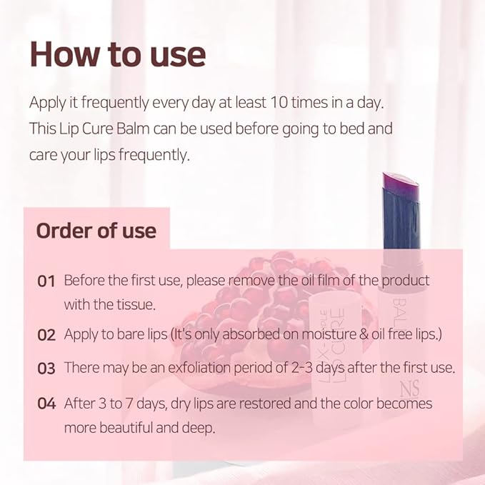 NATURAL SHINE Lux Triple Lip CURE Glossy Balm VENUS (Ruby Red) | Chapstick Hydration and Exfoliator | Overnight Lip Treatment Care Deep Nourishing for Dry Cracked Chapped Lips (0.17oz)