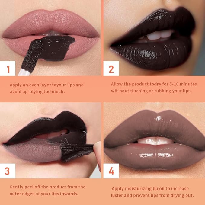 Cool Taupe Peel Off Lip Gloss Tattoo and Lip Oil, Lip Stain Peel Off Masque - Peel Off Lip Tint,Long Lasting Waterproof Transfer-proof Lip Mask Lip Gloss Peel Off Lip Liner,Stay Lip Makeup 06#