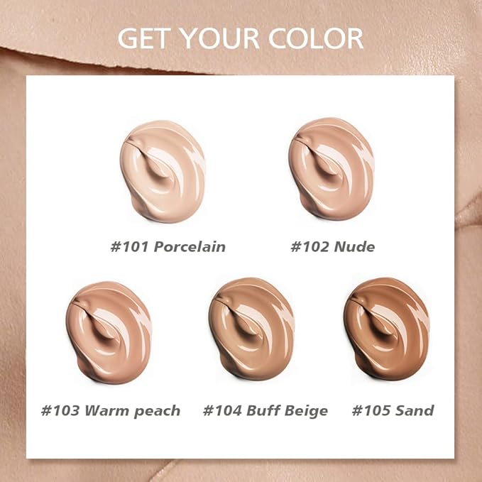 Beauty Glazed Soft Matte Silky Full Coverage Liquid Foundation, Multi-Use Buildable Foundation Lightweight Feel Oil Control Longwear Naturally Flawless Coverage Foundation (103 Warm Peach)