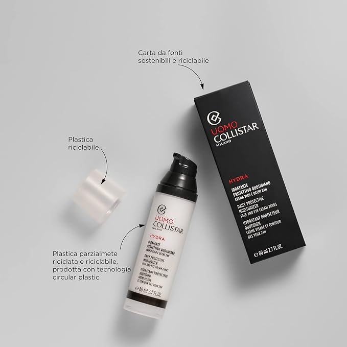 Collistar Uomo Hydra Daily Protective Moisturizer Face and Eye Cream 80 ml, 2.7 Fl Oz Made in Italy [italian import]