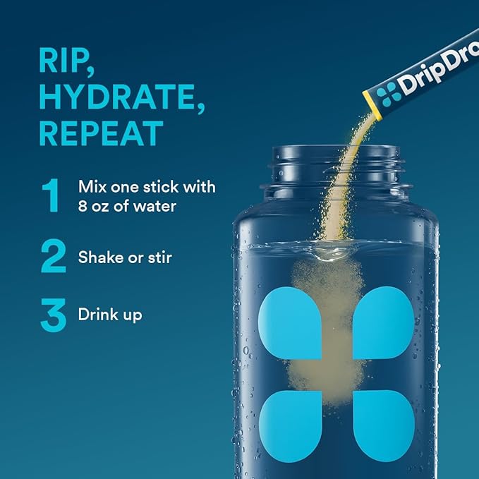 DripDrop Hydration Packets - Lemon - Single Serve Electrolytes Powder Drink Mix - Non-GMO, Gluten Free, Vegan - 32 Sticks