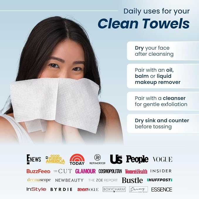 Clean Skin Club Clean Towels XL™, USDA Certified 100‪%‬ Biobased Dermatologist Approved Face Towel, Disposable Makeup Remover Dry Wipes, Facial Wash (4 pack)