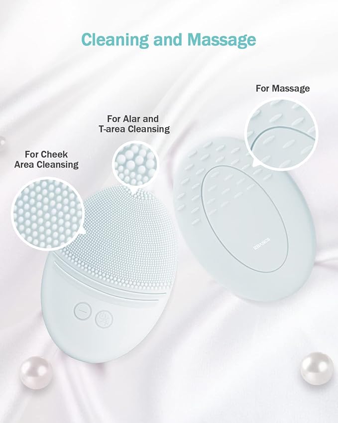 EZBASICS Facial Cleansing Brush Made with Ultra Hygienic Soft Silicone, Waterproof Sonic Vibrating Face Brush for Deep Cleansing, Gentle Massaging, Inductive Charging (Grey) 1 Pack+5 Speed Settings