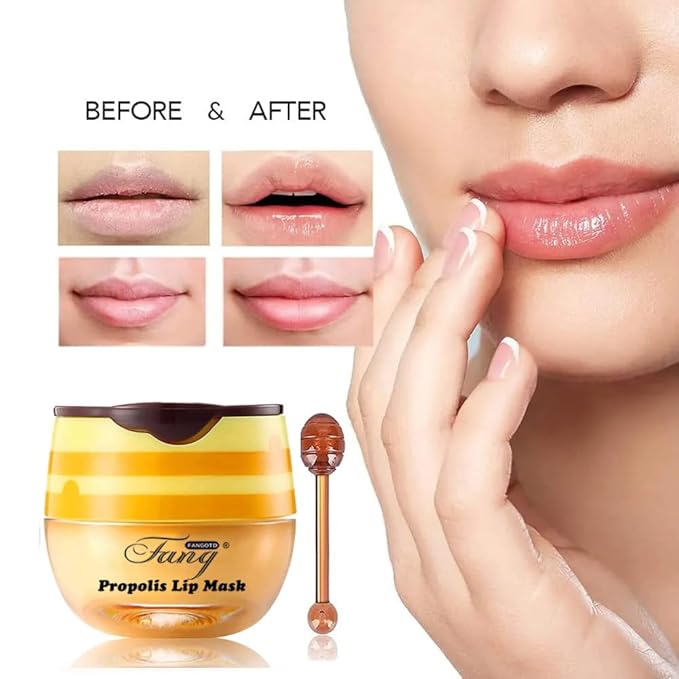 Honey Lip Balm Pot, Propolis Lip Mask, Strawberry Hydrating Propolis Lip Sleeping Mask, Prevent Dry&Cracked, Lip Repair Nourishes the Lip Skin (honey&straberry&cherry&apple)