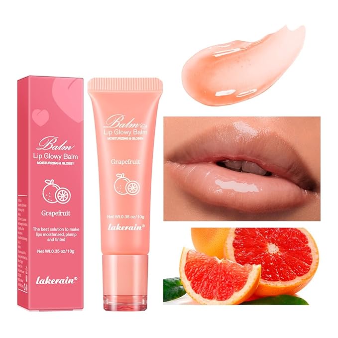 Hydrating Lip Butter Balm for a Glossy Finish and Lip Glow - Lip Glowy Balm with Summer-worthy Fragrance | Vegan Lip Care (#3-Grapefruit)