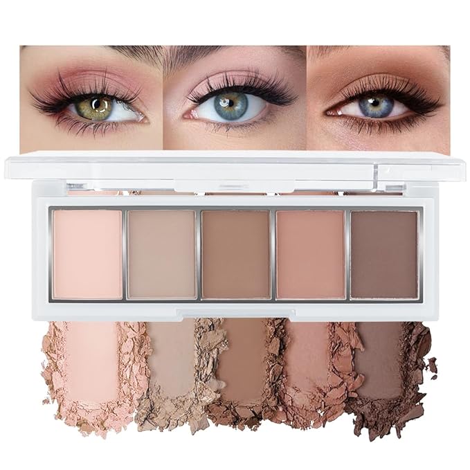 5 Colors Matte Eyeshadow Makeup Palette, 5 Natural Nude Brown Light Brown Cool-Toned Eyeshadow, Looks for Brown Eyes Women Finish Long Wearing Waterproof Professional Eye Makeup 02#