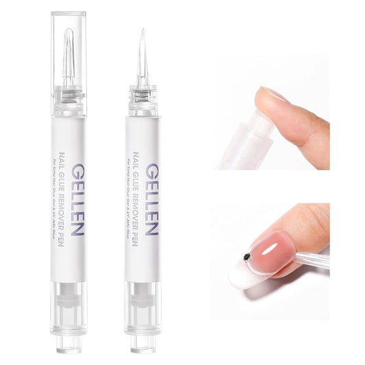 Gellen Nail Glue Remover, 2 Pcs Upgraded Glue Remover Pen for Press on Nails, Non Acetone Press on Removal, 10s Quick Remove for Nail Tips Fake Nails Solid Glue Gel