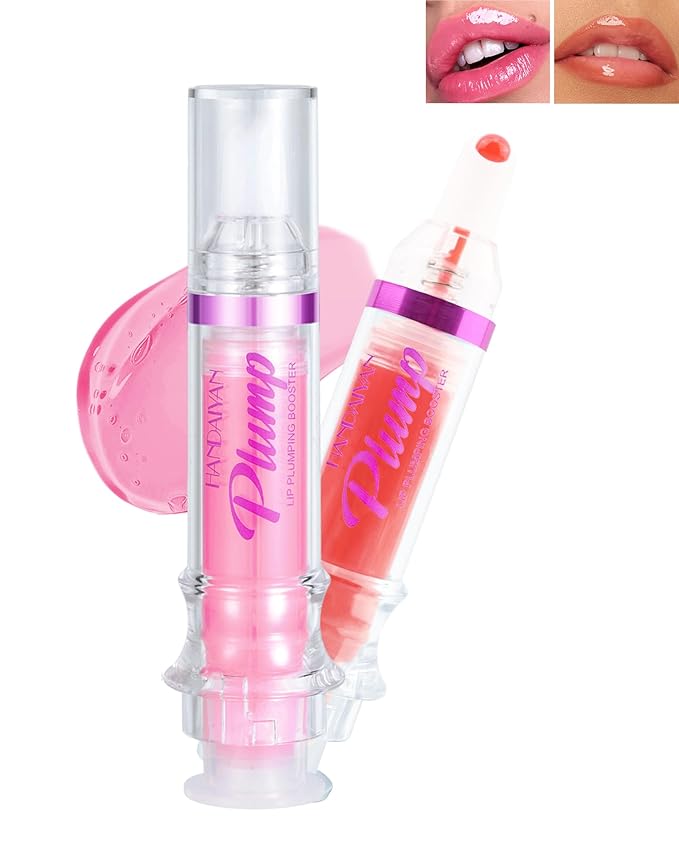 Lip Plumping Booster-2Colors Spicy Lip Plumper Oil Lip Gloss, Plump and Pout Lip Plumper Hydrating & Volumizes Lip GLaze, Enhancing Plump Effect for Fuller Lips, Lip Glossy Makeup Gift for Women-05+06