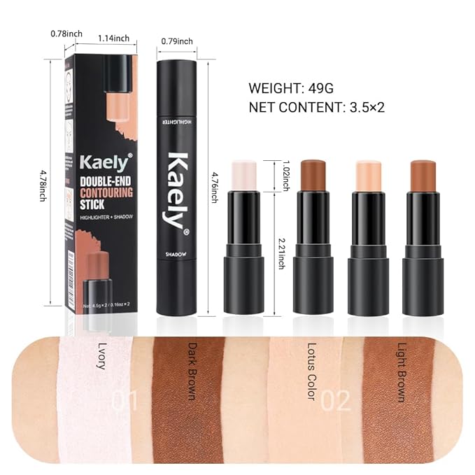evpct 4 Color Contour Stick Makeup Set Concealer Bronzer Stick Cream Contour Palette Contour Contouring Makeup Kit for Beginner Face Highlighter Makeup Stick Liquid Contour contorno maquillaje 01+02