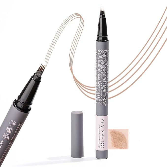 Light Blonde Eyebrow Pencil for Older Women, Light Taupe Eyebrow Pen with Hair Stroke, Ultra Precise Microblading 4-Tip Eyebrow Pen, 24H Long Wear YES.EYE DO(Golden Caramel-Light Blonde)