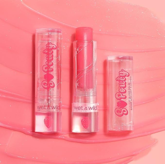 wet n wild Perfect Pout So Pouty Shine Tinted Lip Balm Peach Flavored, Hyaluronic Acid, Vegan Collagen, Moisturizing For Dry Lip Care, Pink (Pack of 2)