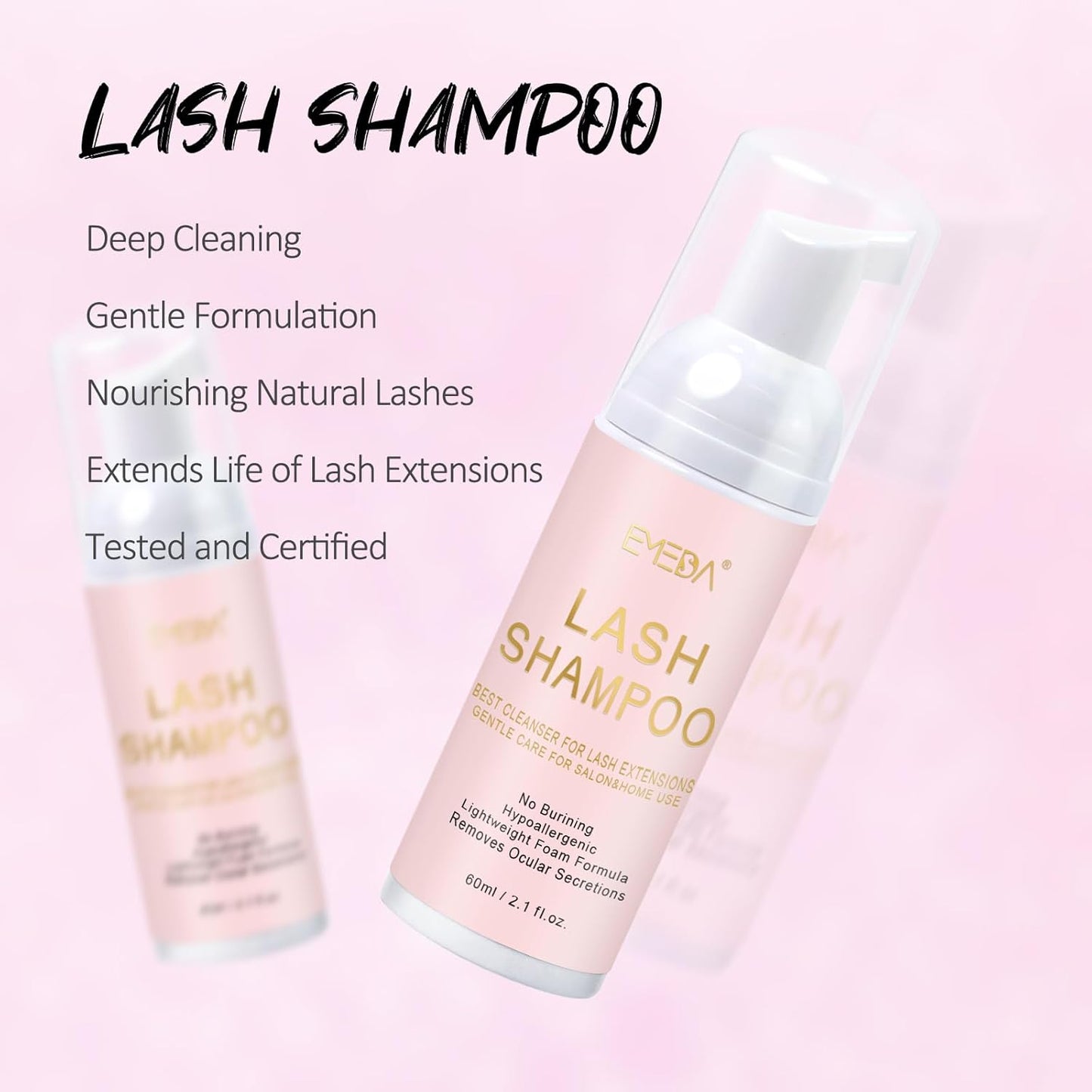 EMEDA Lash Shampoo Kit 2.02 fl oz Lash Cleaning Kit with Rechargeable Fan Dryer/Brush/Rinse Bottle, Oil-free Cleanser Wash for Extensions & Clusters & Natural Lashes, Cleaner for Eyelash Care(White)