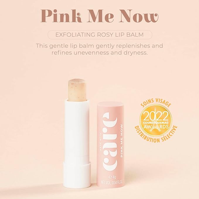 PINK ME NOW, Exfoliating Rosy Lip Balm, Daily Natural Lip Balm with 3-in-1 Action, (4g)