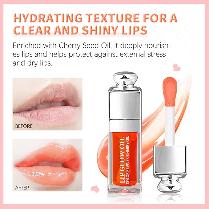 Hydrating Lip Glow Oil, Moisturizing Plumper Lip Gloss, Transparent Plumping Balm, Tinted Balm Care 0.2 OZ - 001 PINK