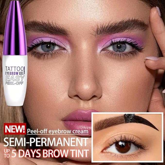 Peel Off Tattoo Brow Tint Gel - 2pcs Brown Eyebrow Kit, Waterproof, Transfer-Proof & Sweatproof, Quick Peel Formula for Natural Fuller Brows, Mother’s Day Gifts for Women All Skin Types