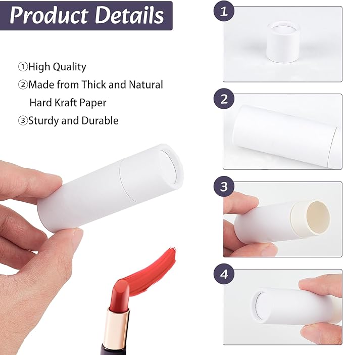 NICENEEDED 15 Pcs Kraft Paper Lipstick Tube, 0.4 Oz Paperboard Lip Balm Tubes, Cardboard Empty Deodorant Container Solid Perfume Tube Cosmetic Box for DIY Chapstick Deodorant Crayon