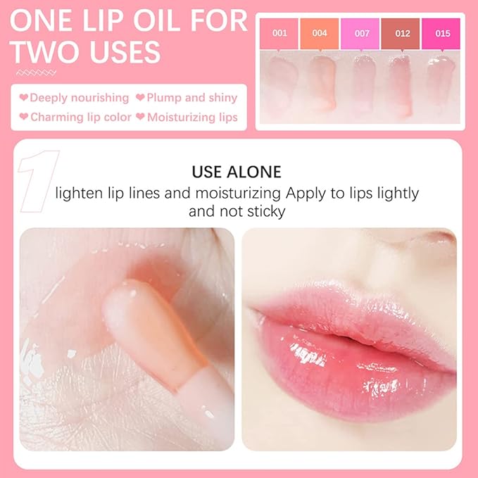 Lip Oil Hydrating Tinted Lip Balm, Plump Lip Gloss Lip Care Transparent Toot Lip Oil Tinted (015# Cherry Red)