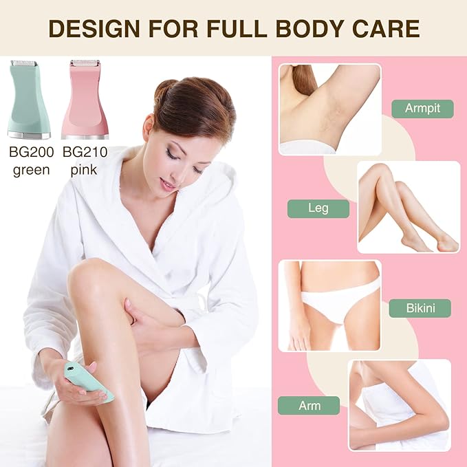 Bikini Trimmer for Women,Electric Razors Shaver for Bikini Legs Pubic Hair,Rechargeable Ladies Bikini Hair Trimmer Removal with Snap-in Ceramic Blades IP7X Washable Head,Wet and Dry Use,Pink