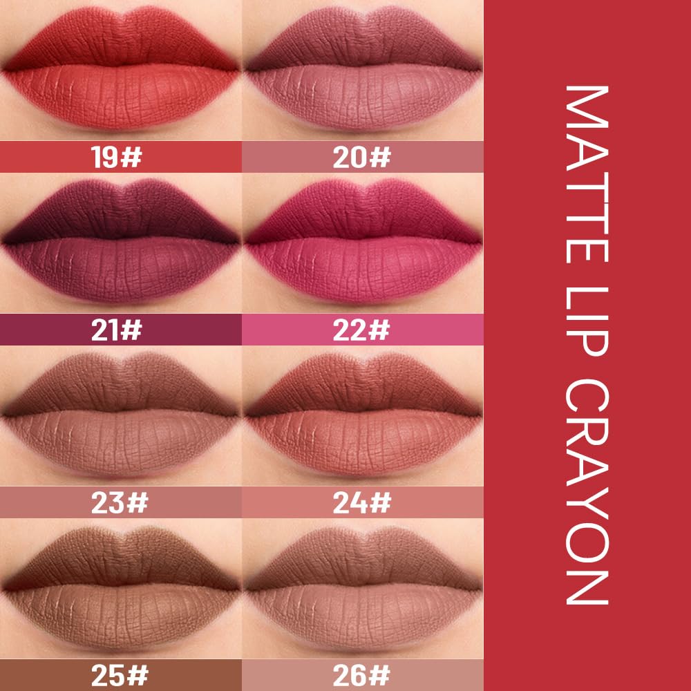 BINGBRUSH Matte Lip Crayon Set – Longwear, Waterproof, Velvet Finish, Built-in Sharpener, Smooth Lip Liner & Gloss (25#+26#, 2 Count (Pack of 1))