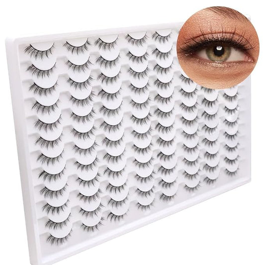 False Eyelashes 48 Pairs Faux Mink Lashes 14mm Wispy Lashes 3D Fluffy Cat Eye Lashes Pack Bulk Wholesale Strip Lashes(style 48-038)