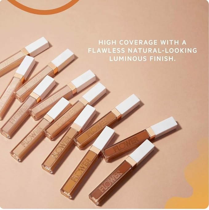 FLOWER BEAUTY By Drew Barrymore Light Illusion Full Coverage Concealer - Diffuse Dark Under Eye Circles + Blurs Blemishes - Weightless Formula + Crease Proof Makeup (Almond)