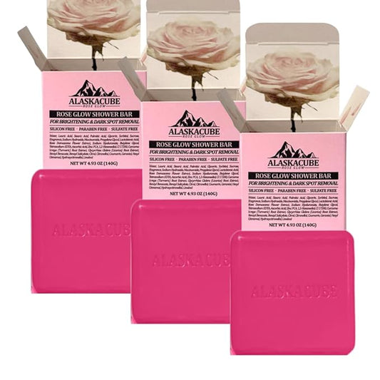 Rose Glow Perfumed Shower Bar Body Wash Dark Spot Removal 4.93 oz (Pack of 3) | Soft Smooth Skin Moisturizes Perfect for Women Gift Beauty Bundle Value Set (Rose Floral)