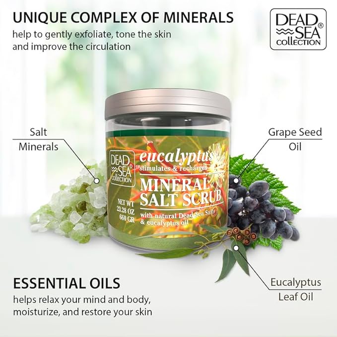 Dead Sea Collection Eucalyptus Salt Scrub – Exfoliating Body Scrub for Women – Moisturizing and Nourishing Skin – with Pure Oils and Dead Sea Minerals (23.28 Oz)
