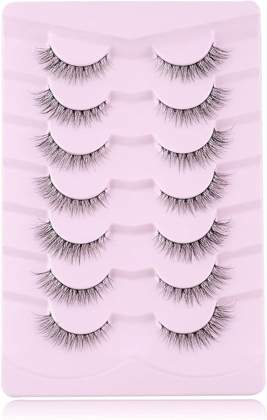 Natural Everyday Wispy Lashes False Eyelashes Natural Look Natural Flared Eyelashes False Eye Lashes Soft Fluffy Lashes 7 Pairs-D22