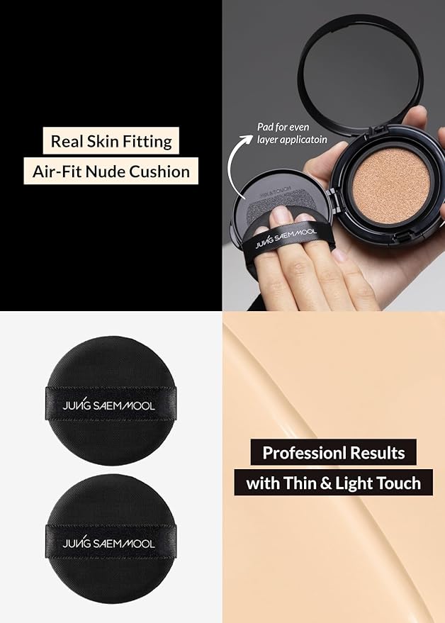 JUNG SAEM MOOL Essential Skin Nuder Longwear Cushion 0.98 Fl Oz (Medium Deep), Refill Included, 24H lasting Cushion Foundation with High Coverage, Semi-Matte Natural Finish, Korean Foundation Makeup