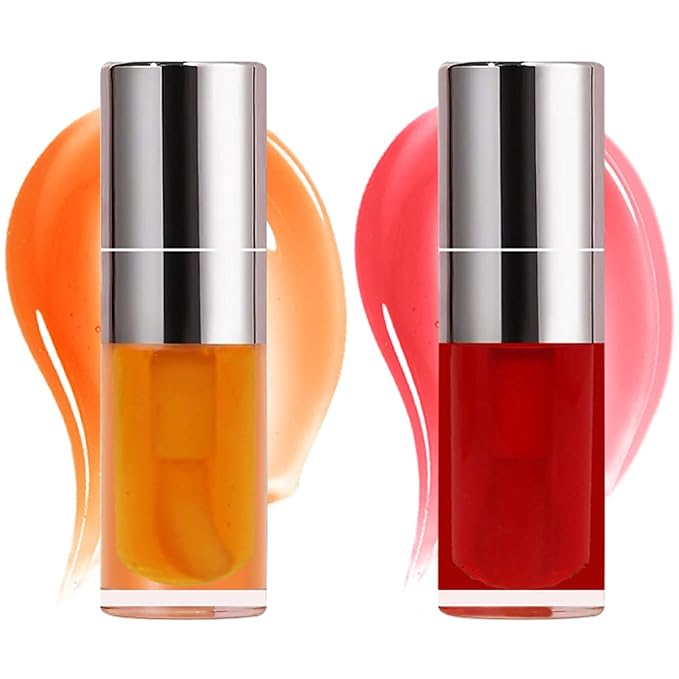 Lip Glow Oil Set, 2 Pcs Comforts Plumping Lip Oil, Refreshes Hydrating Lip Gloss Oil, Non-sticky Lip Plumper Gloss, Nourishing Lip Oil Tinted Lip Balm Lip Care, Soothes Tinted Lip Oil For Dry Lip