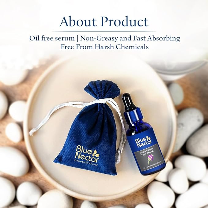 Blue Nectar Bakuchiol Serum for Face with Babchi Oil Extract | Ayurveda Retinol Free Serum for Aging Skin | Oil Free Face Moisturizer for Women & Men (10 Herbs, 1 Fl Oz)