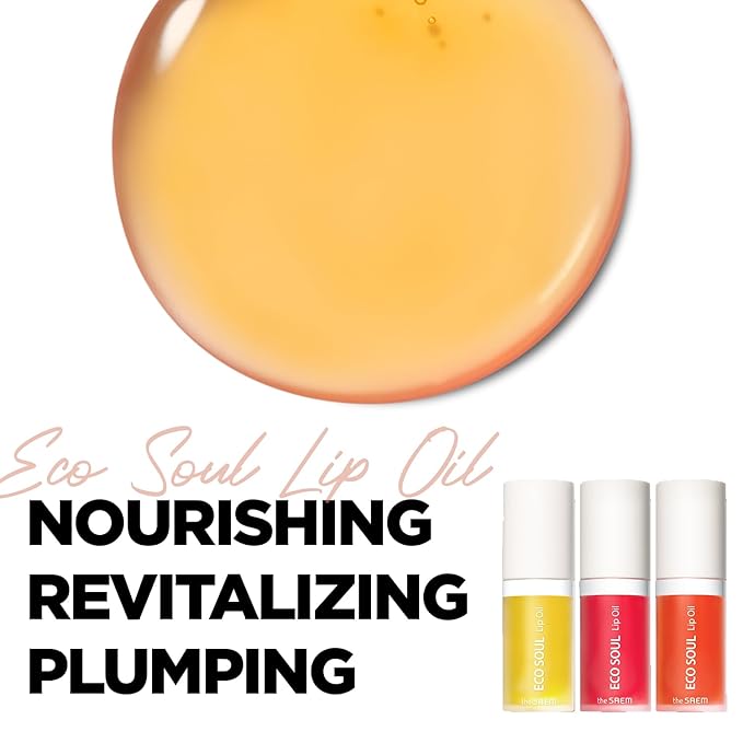 THESAEM Eco Soul Lip Oil 03 Grapefruit - Plumping & Hydrating Lip Oil to Nourish & Moisturize Lips – Grapefruit Extract & Jojoba Oil - Lips Soft & Glossy for Dry Lips, 0.21 fl.oz.