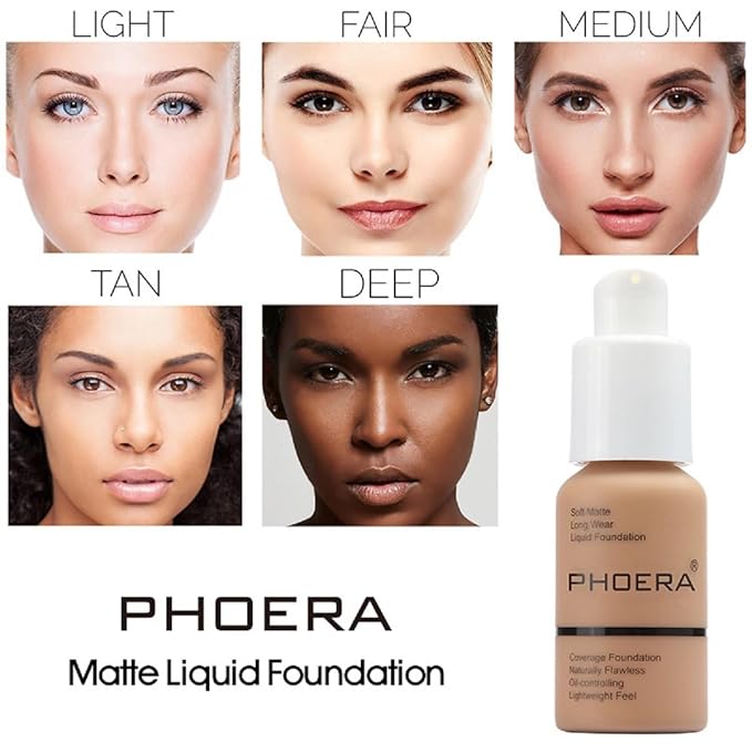 2 Pack PHOERA Foundation,Matte Oil Control Concealer Foundation Cream,PHOERA Long Lasting Waterproof Matte Liquid Foundation for Women Girls (104 Buff Beige+105 Sand)