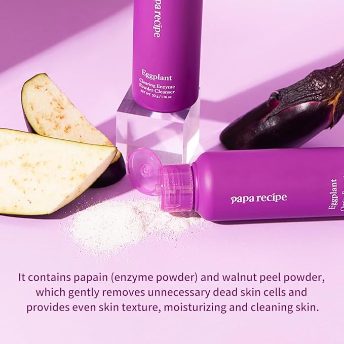 Papa Recipe Eggplant Enzyme Powder Cleanser - Soft Exfoliating Facial Wash for Sensitive Skin (50g, 1.72oz) - Korean Skincare for Radiant, Smooth Complexion, Safe for sensitive skin