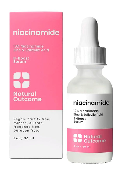 Niacinamide Serum for Face by Natural Outcome Skin Care, B-Boost Niacinamide 10% Plus Zinc 2% Salicylic Acid + Hyaluronic Acid, Acne Treatment + Pore Reducing Serum + Skin Balancing