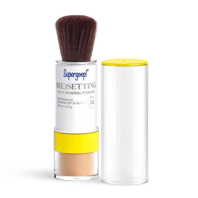 Supergoop! (Re) setting Mineral Powder, Medium - 0.15 oz - Makeup Setting Powder + Broad Spectrum SPF 35 PA+++ Sunscreen - With Ceramides, Olive Glycerides & Coated Silica Spheres