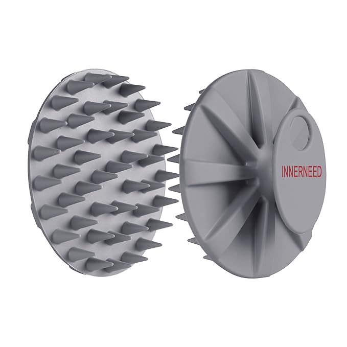 INNERNEED One-Piece Scalp Massager Shampoo Brush, Wet & Dry Scalp Care Head Scrubber Hair Washing, Soft Silicone Bristles, for Hair Growth, Dandruff Removal, Comfortable for All Hair Types (Gray)