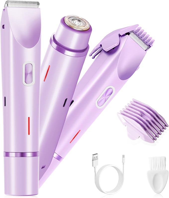 Electric Bikini Trimmer for Women, 2-in-1 Waterproof Hair Shaver and Epilator, IPX7 Wet/Dry Lady Shaver for Bikini, Legs, Underarms, Purple