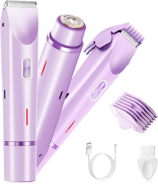 Electric Bikini Trimmer for Women, 2-in-1 Waterproof Hair Shaver and Epilator, IPX7 Wet/Dry Lady Shaver for Bikini, Legs, Underarms, Purple