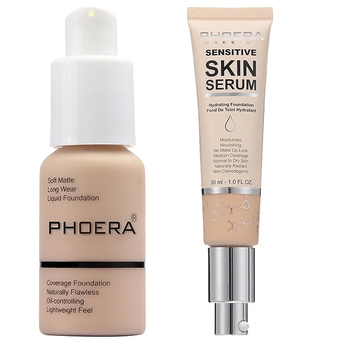PHOERA Foundation Full Coverage,and Medium Coverage 2024 New PHOERA Foundation Makeup for Mature Skin, Lightweight Wrinkles Matte Natural Finish for a Flawless Complexion(102+N02/Nude+Nude)