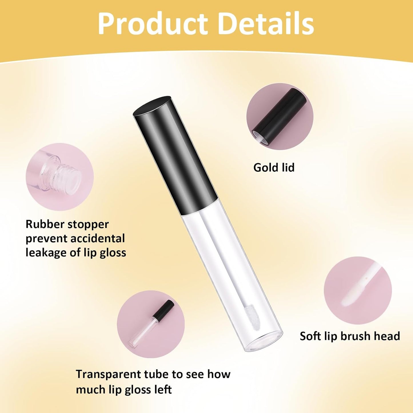 Molain 5PCS Empty Lip Gloss Tubes, 10ml Refillable Cosmetic Containers Bottles Lip Balm Bottles with Wand Concealer for Lipstick Samples, Lip Balms(Black tube cap)