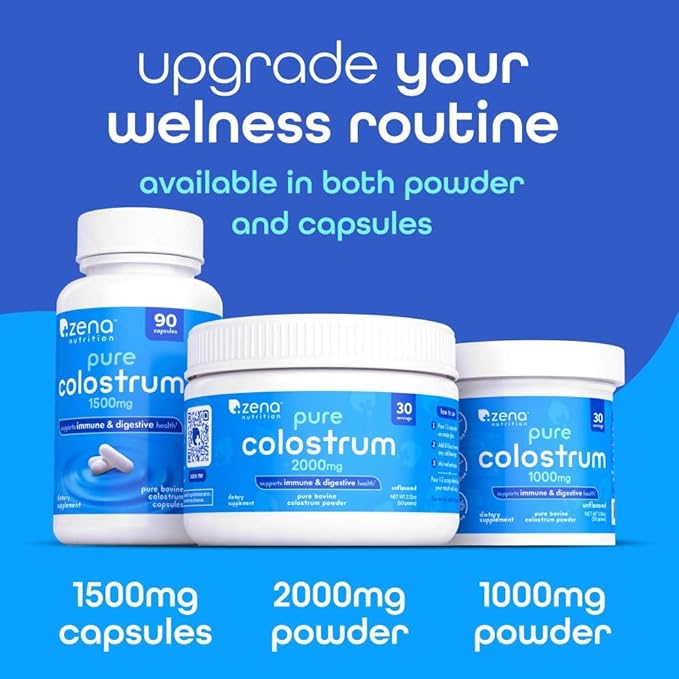 Zena Nutrition Bovine Colostrum & Collagen Powder Supplement for Gut Health, Immune Support, Digestion, Hair, Skin & Nails, Unflavored, Gluten & Sugar Free, 30 Servings