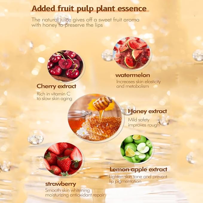 Honey Lip Balm Pot, Propolis Lip Mask, Strawberry Hydrating Propolis Lip Sleeping Mask, Prevent Dry&Cracked, Lip Repair Nourishes the Lip Skin (honey&straberry&cherry&apple)