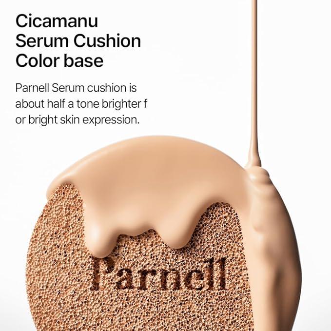 Parnell Cicamanu Serum Cushion - Moisturizing Foundation for Soothing, Coverage, Glass Skin and Lightweight for Sensitive and Dry Skin Pearl Skin (0.52 Fl Oz) (#24 Sand Beige)