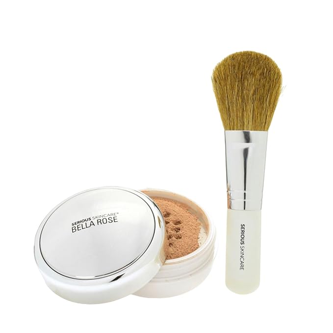 Serious Skincare BELLA ROSE PRO-MINERALS Loose Mineral Powder Makeup Foundation SPF 15 with Goat Hair Application Brush – Sheer to Full Coverage – Luminous Matte Finish – Men and Women - 0.50 oz - Tan