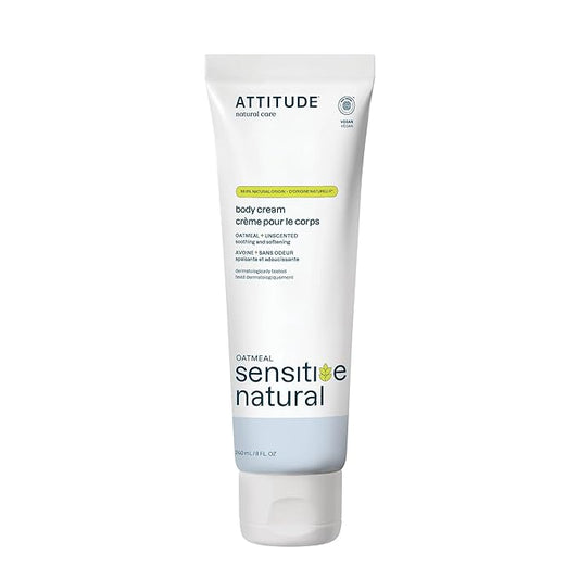 ATTITUDE Body Cream for Sensitive Skin with Oat, EWG Verified, Dermatologically Tested, Vegan, Extra Gentle, Unscented, 8 Fl Oz