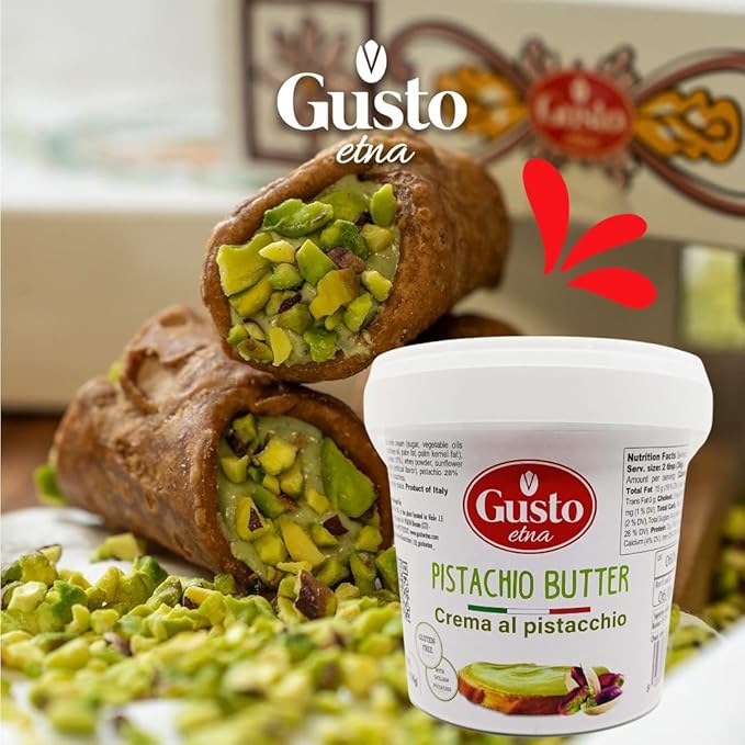 GUSTO ETNA Pistachio Cream, Sweet Nut Butter, Bulk Tub, Rich & Nutty filling for Knafeh Pistachio Chocolate Bars, Sweet Pistachios Spread, Pistachios Paste & more Product of Sicily, Italy, 2.2 LB (1 Kg)