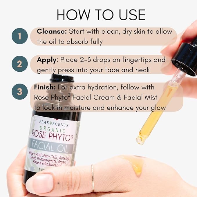 Organic Rose Phyto Facial Oil - Rosehip and Argan Oil Infused with Rose Extract and Frankincense Essential Oil - Ideal for Gua Sha Massage, Anti-Aging Face Oil (1oz)