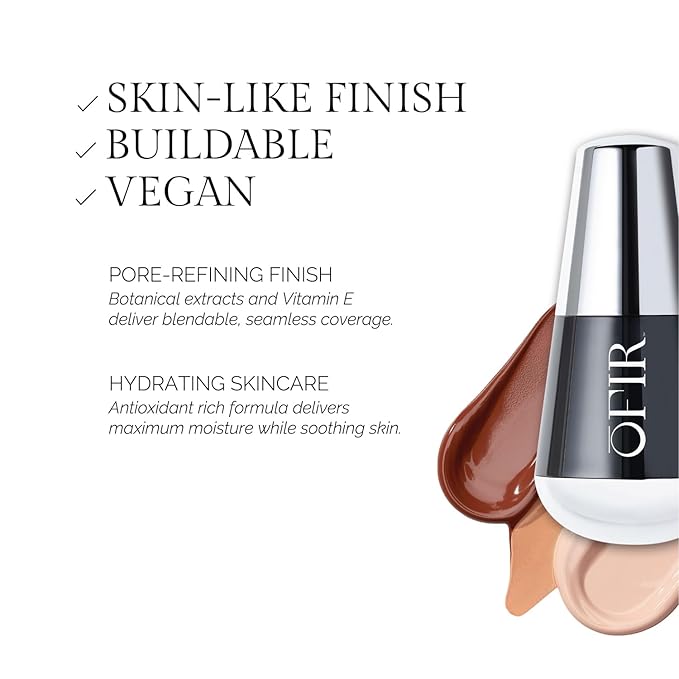 OFIR Skin Satin Medium Coverage Foundation | Buildable, Non-Creasing Finish | Vegan, Cruelty-Free, Paraben-Free Makeup | Blue Light Protection | 1 FL OZ (Truffle - Very Deep Cool)