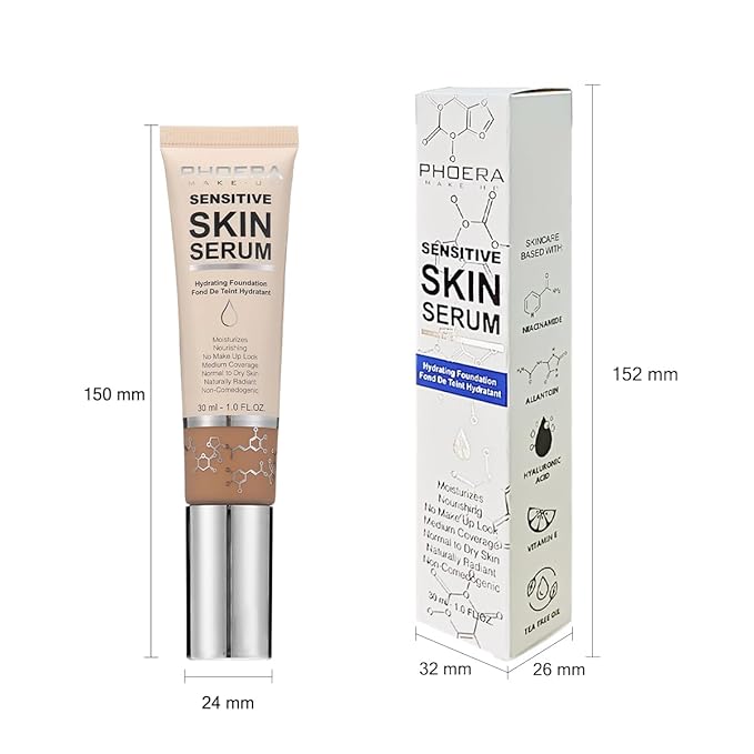 PHOERA Essence Foundation,Hydrating Waterproof and Light Long Lasting Hypoallergenic Full Coverage Foundation Serum. (N06 Mocha)